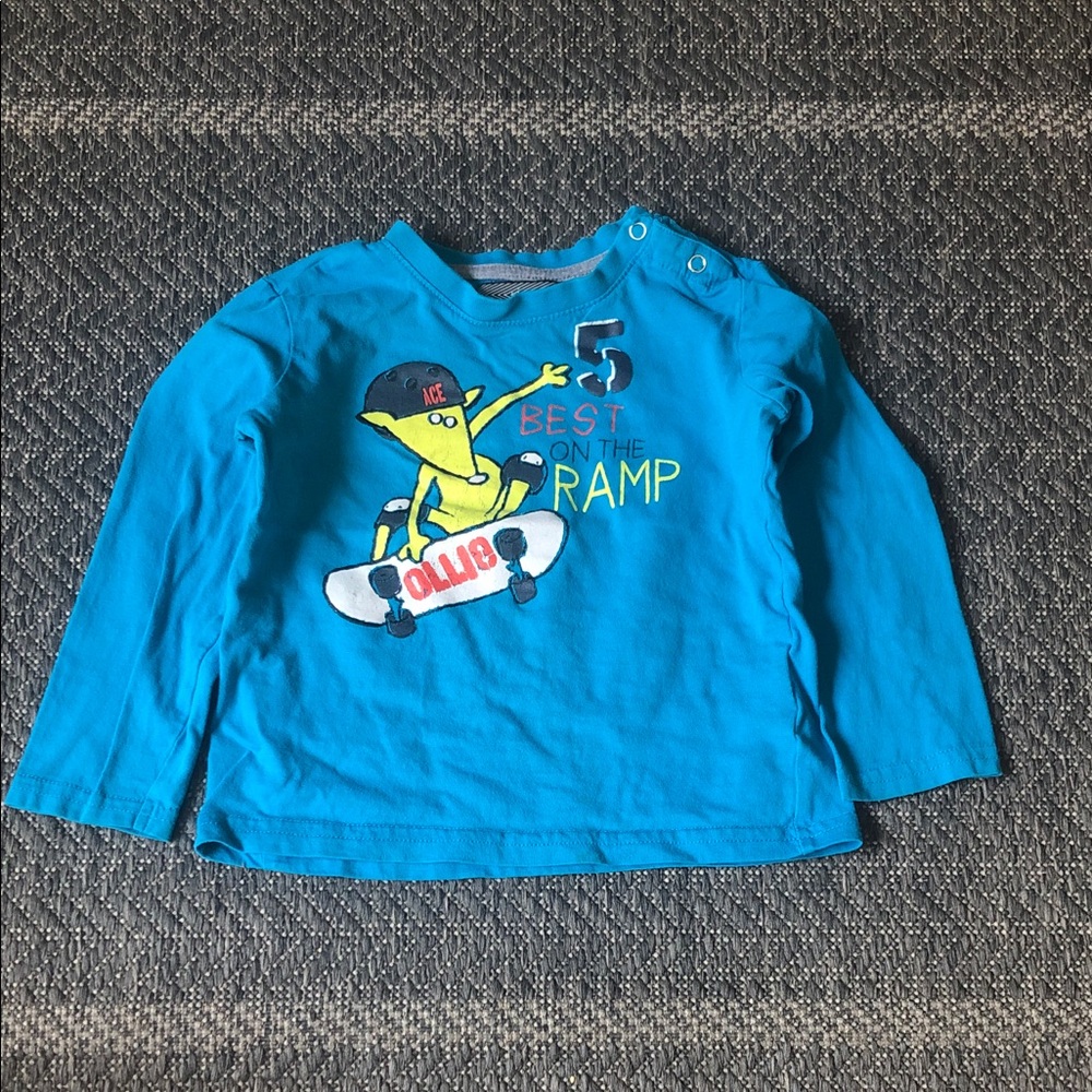 Bright Blue Skateboard Graphic Long-Sleeve Tee